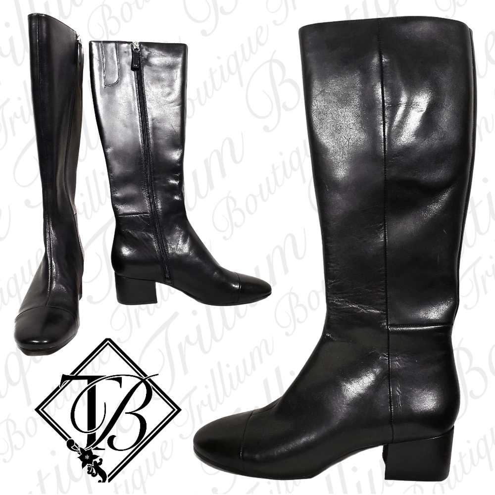 Nine West Women's NWLESTIFE Black Boots 9.5M, Leather Upper, Textile Lining